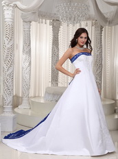 Nice Romantic Embroidery Stain Wedding Dress With Royal Blue Low Price