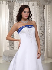 Nice Romantic Embroidery Stain Wedding Dress With Royal Blue Low Price