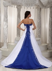Nice Romantic Embroidery Stain Wedding Dress With Royal Blue Low Price