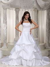 Classical Taffeta White Bubble Wedding Dress Cathedral Train Low Price