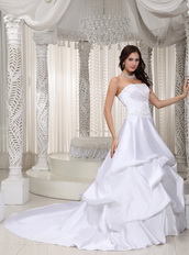 Classical Taffeta White Bubble Wedding Dress Cathedral Train Low Price