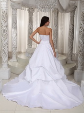 Classical Taffeta White Bubble Wedding Dress Cathedral Train Low Price