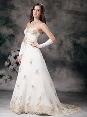 Affordable Ivory Wedding Dress With Champagne Lace Decorate Low Price