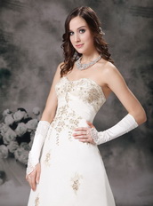 Affordable Ivory Wedding Dress With Champagne Lace Decorate Low Price