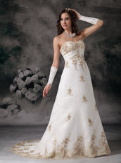 Affordable Ivory Wedding Dress With Champagne Lace Decorate Low Price