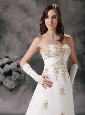 Affordable Ivory Wedding Dress With Champagne Lace Decorate Low Price