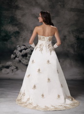 Affordable Ivory Wedding Dress With Champagne Lace Decorate Low Price