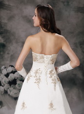 Affordable Ivory Wedding Dress With Champagne Lace Decorate Low Price