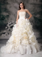 Beautiful Strapless Ruffled Puffy Ivory Wedding Dress Low Price