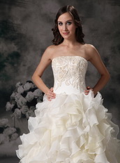 Beautiful Strapless Ruffled Puffy Ivory Wedding Dress Low Price