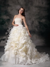 Beautiful Strapless Ruffled Puffy Ivory Wedding Dress Low Price
