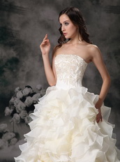 Beautiful Strapless Ruffled Puffy Ivory Wedding Dress Low Price