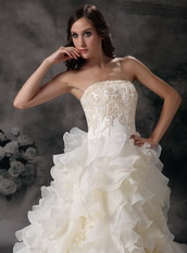 Beautiful Strapless Ruffled Puffy Ivory Wedding Dress Low Price