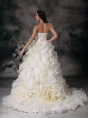 Beautiful Strapless Ruffled Puffy Ivory Wedding Dress Low Price