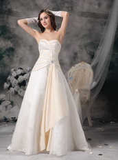 Ivory and Champagne Sweetheart Wedding Bridal Gown Puffy Low Price