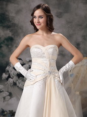 Ivory and Champagne Sweetheart Wedding Bridal Gown Puffy Low Price