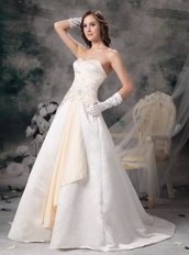 Ivory and Champagne Sweetheart Wedding Bridal Gown Puffy Low Price