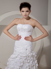 Mermaid Strapless Wedding Dress Decorate With Hand Made Flower Low Price