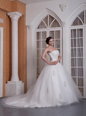 Embroidery Strapless Chapel Train Puffy Wedding Gowns Bridal Low Price