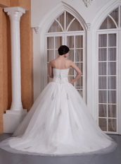 Embroidery Strapless Chapel Train Puffy Wedding Gowns Bridal Low Price