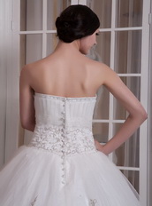 Embroidery Strapless Chapel Train Puffy Wedding Gowns Bridal Low Price