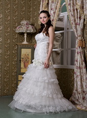 Lace Fashionable Ruffled Layers Discount Wedding Dress For Sale Low Price