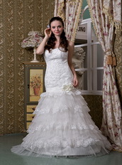 Lace Fashionable Ruffled Layers Discount Wedding Dress For Sale Low Price