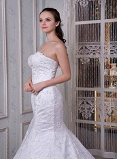 Strapless Button Back Lace Mermaid Boutiques Wedding Dress Perfect Low Price