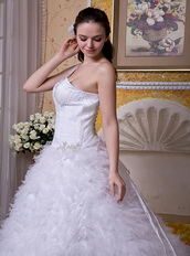 One Shoulder Puffy Affordable Bridal Dress Sample Sale Low Price