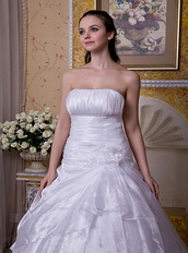 Simple Strapless A-line White Organza Wedding Dress For You Low Price