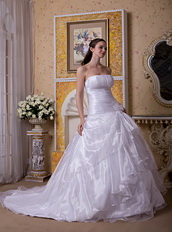 Simple Strapless A-line White Organza Wedding Dress For You Low Price