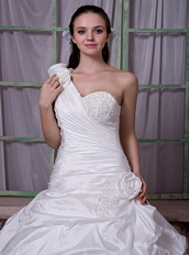 Bubble Details Skirt One Shoulder Luxurious Wedding Dress Off-White Low Price
