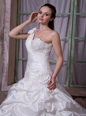 Bubble Details Skirt One Shoulder Luxurious Wedding Dress Off-White Low Price