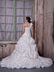 Bubble Details Skirt One Shoulder Luxurious Wedding Dress Off-White Low Price