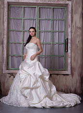 Gorgeous Strapless Chapel Train Off White Western Wedding Dress Low Price