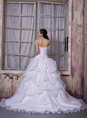 Strapless White Organza Embroideried Wedding Dress Customized Low Price