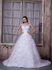 Fashionable One Shoulder Wedding Dress With Ruffled Puffy Long Skirt Low Price