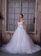 Sweetheart Chapel Train A-line Wedding Dress With Belt Decorate Low Price