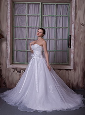 Sweetheart Chapel Train A-line Wedding Dress With Belt Decorate Low Price