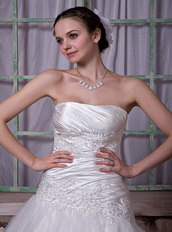 Gorgeous Strapless Taffeta and Lace Appliques Wedding Dress Chapel Train Low Price