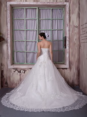 Gorgeous Strapless Taffeta and Lace Appliques Wedding Dress Chapel Train Low Price