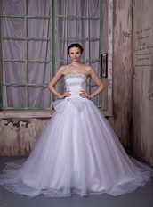 Simple Strapless Chapel Train Puffy Wedding Dress Made By Net Low Price