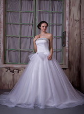 Simple Strapless Chapel Train Puffy Wedding Dress Made By Net Low Price