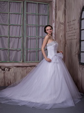 Simple Strapless Chapel Train Puffy Wedding Dress Made By Net Low Price