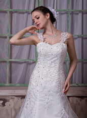 Luxurious Wide Straps Appliques Wedding Dress With Beads Emberllish Low Price
