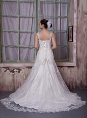 Luxurious Wide Straps Appliques Wedding Dress With Beads Emberllish Low Price