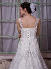 Luxurious Wide Straps Appliques Wedding Dress With Beads Emberllish Low Price