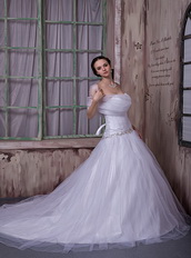 Elegant Strapless Chapel Train Princess Wedding Bridal Dress Puffy Low Price