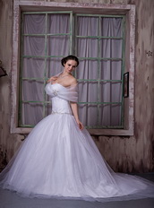 Elegant Strapless Chapel Train Princess Wedding Bridal Dress Puffy Low Price