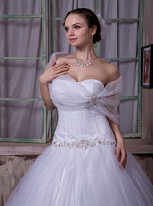 Elegant Strapless Chapel Train Princess Wedding Bridal Dress Puffy Low Price